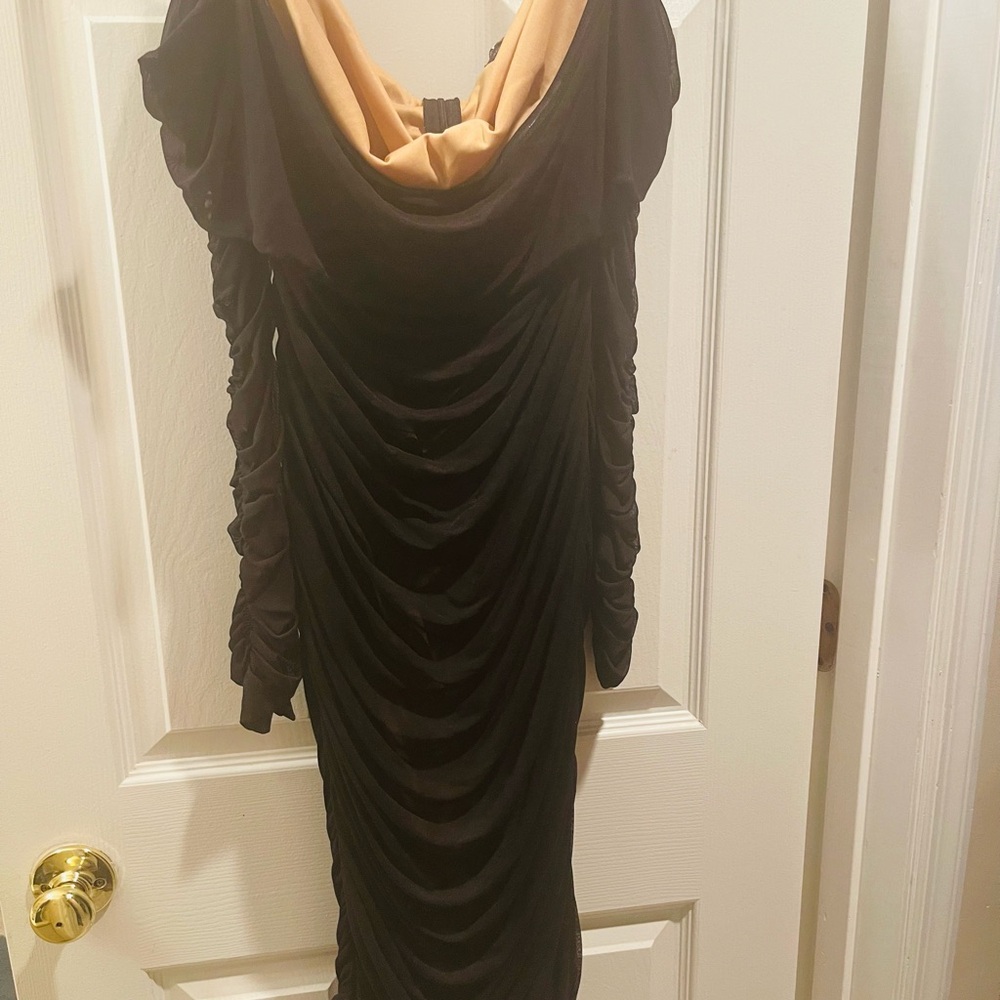 Fashion Nova Black and Tan Backless Dress